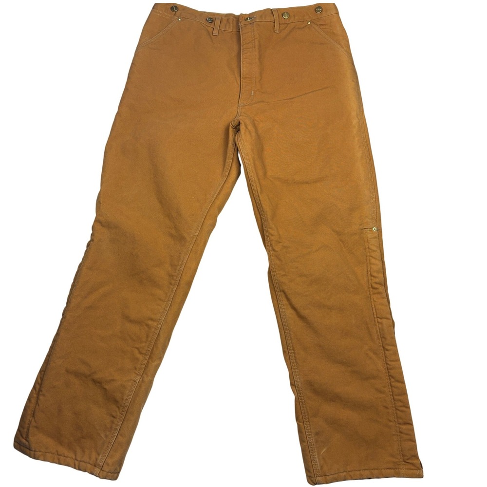 Carhartt B10 BRN Vintage Quilt Lined Duck Canvas Work Pants USA Brown 42x34